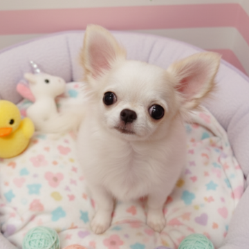 チワワ(ロング)【東京都・男の子・2025年7月12日・ホワイト&クリーム】の写真「❤︎人懐っこい短足なクリーム王子❤︎」