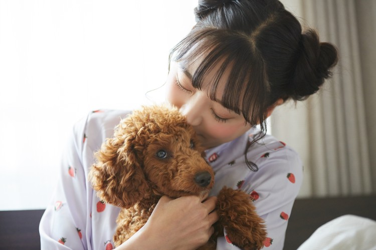 愛犬トイプードルを抱っこしている飼い主