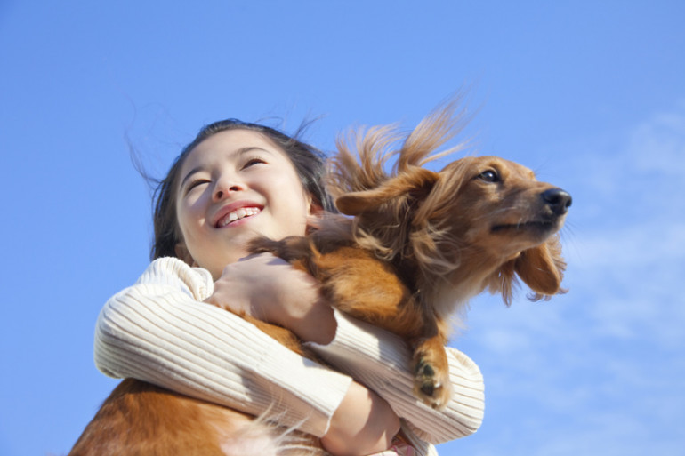 抱っこされる犬